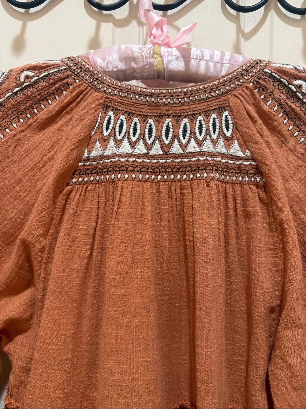 Free People Rust Tiered Boho Embroidered Midi Dress